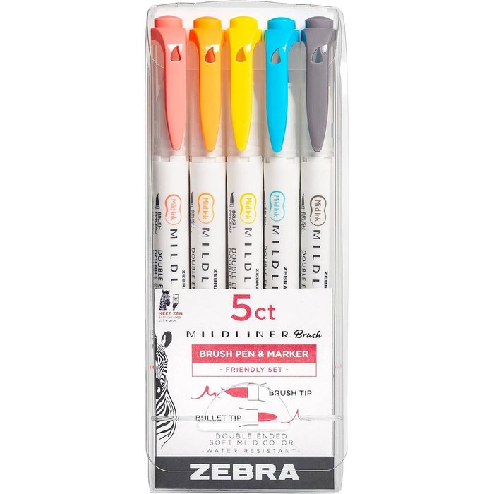 Rotulador Zebra Mildliner Doble Punta Pincel Friendly 5 Col | Zebra Pen | Pack 1 Unidades Imagen principal del producto
