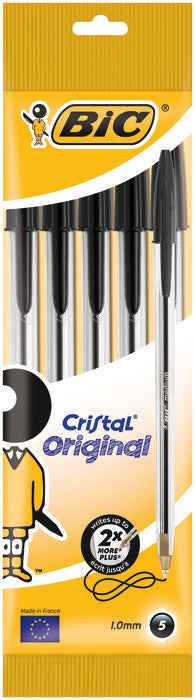 BOLIGRAFO BIC CRISTAL MEDIO BLISTER 5 UDS NEGRO 802051 | 1 UNIDADES | (BIC)