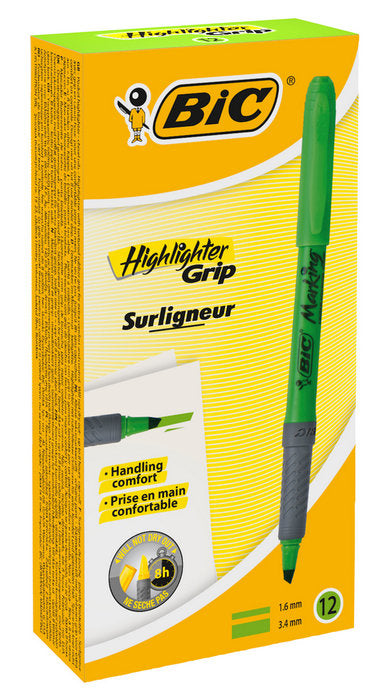 Marcador Bic Highlighter Grip 1,6 Mm Verde | Bic | Pack 12 Unidades