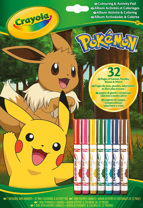 Libro actividades Pokémon con 7 rotuladores Crayola