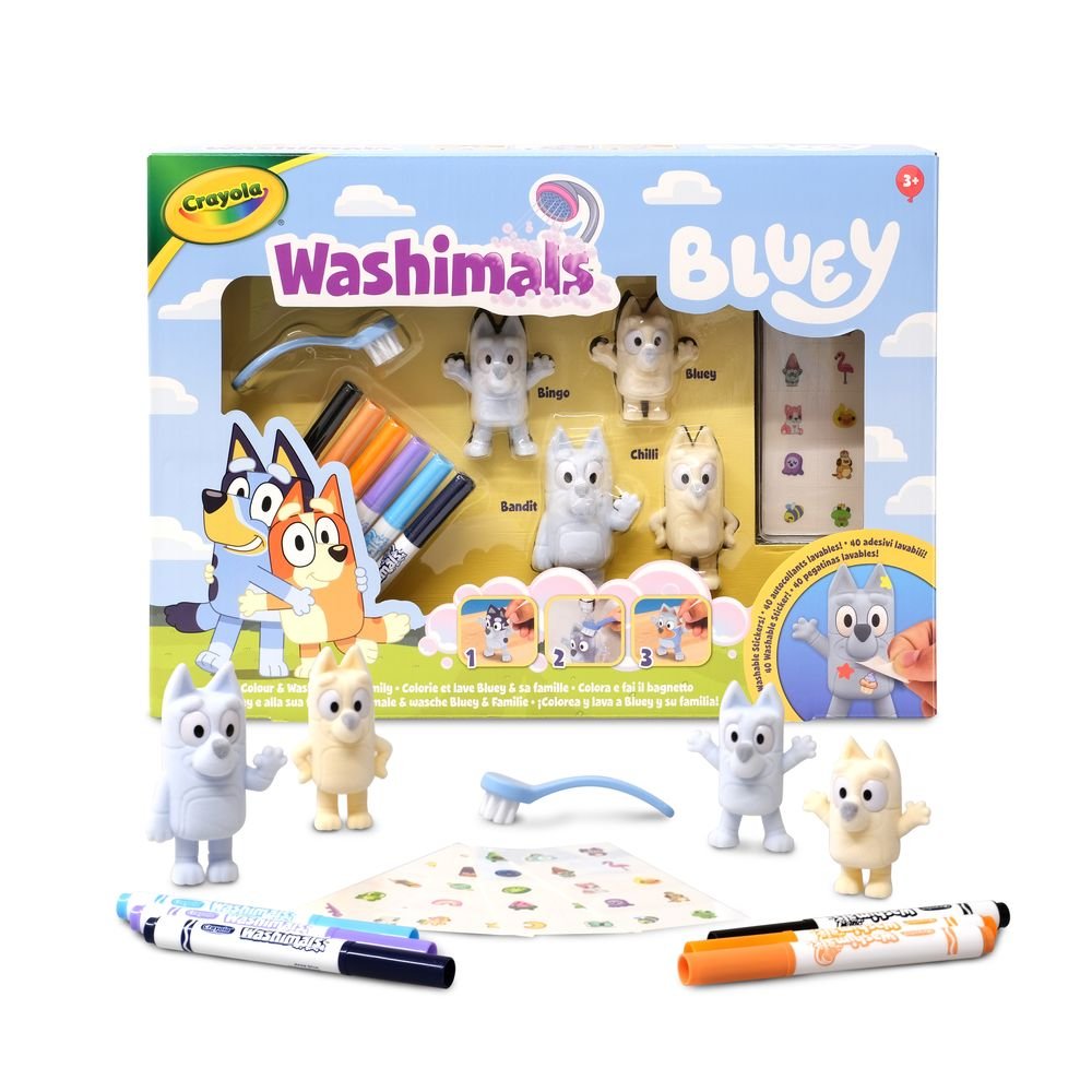 Washimals Bluey Set 4 mascotas con stickers Crayola