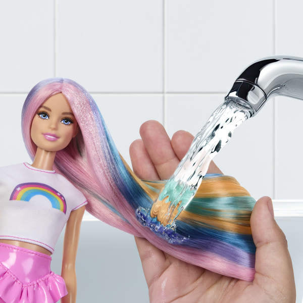 Barbie Pelo Arcoíris Brillante Rubia con Accesorios