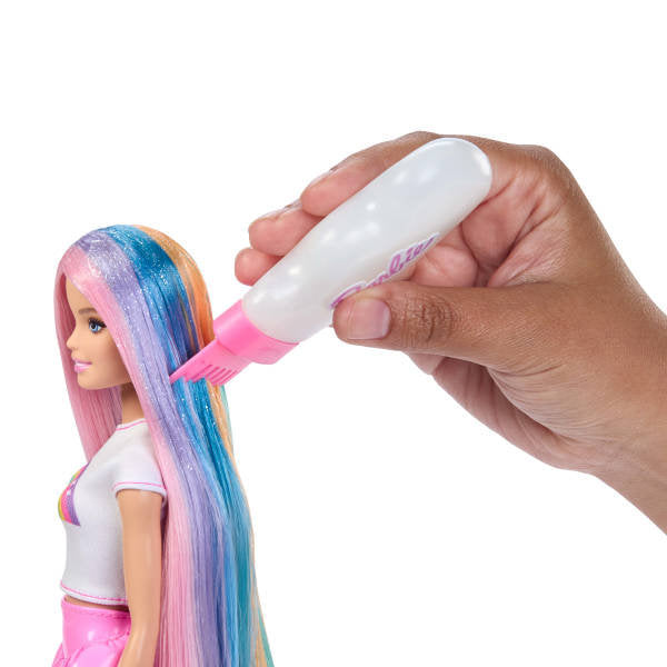 Barbie Pelo Arcoíris Brillante Rubia con Accesorios