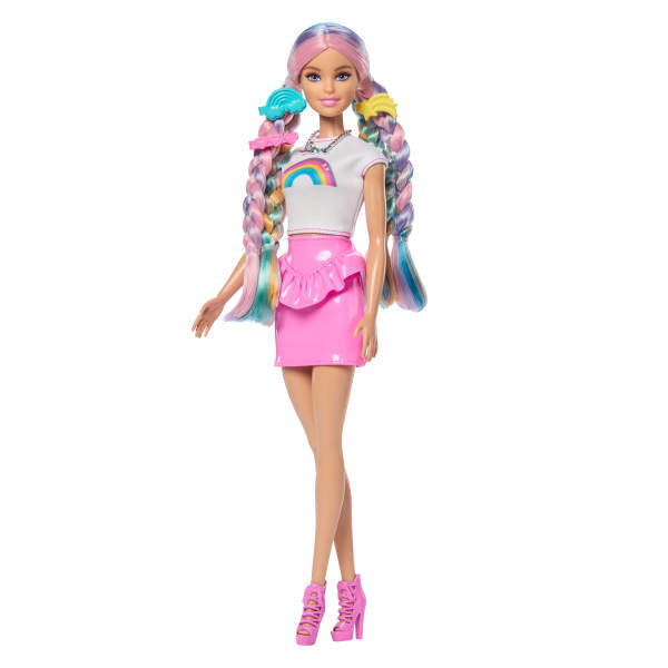 Barbie Pelo Arcoíris Brillante Rubia con Accesorios