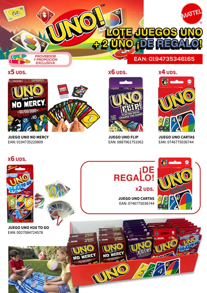 Lote Juegos Uno + 2 Uno sin Cargo Mattel Games