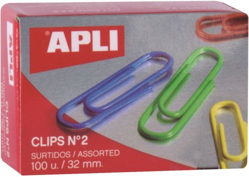 C/10 CAJAS 100 CLIPS COLORES 32MM Nº2 APLI Imagen principal del producto
