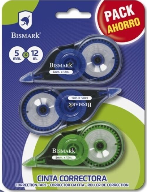C/12 Blister 3 Cinta Correctora Bismark 5mmx12m.