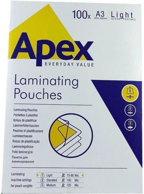 Pack 100 Fundas Plastificar A3 125 Micras Brillo Apex Imagen principal del producto