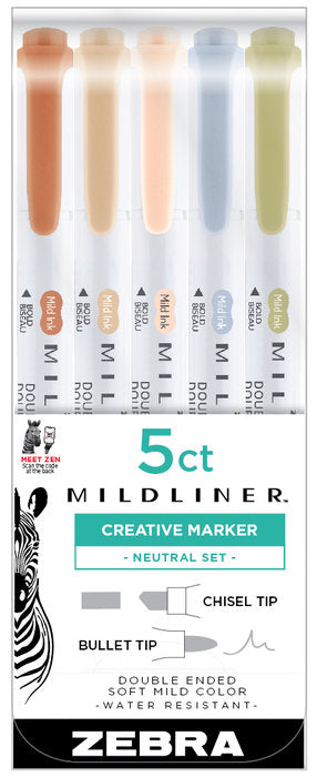 Rotulador Zebra Mildliner Neutral 5 Colores Surtidos | Zebra Pen | Pack 1 Unidades Imagen principal del producto
