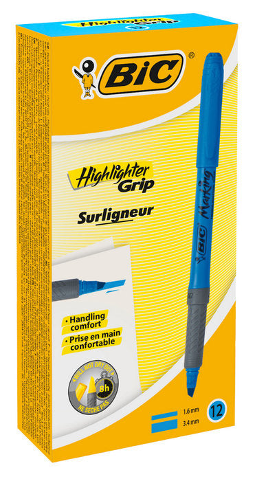 Marcador Bic Highlighter Grip 1,6 Mm Azul | Bic | Pack 12 Unidades