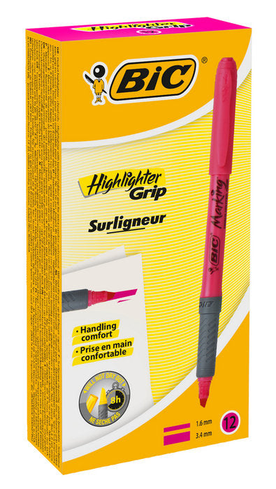 Marcador Bic Highlighter Grip 1,6 Mm Rosa | Bic | Pack 12 Unidades