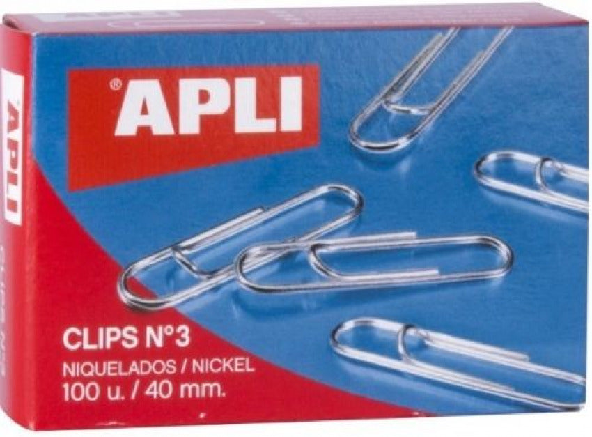 C/10 CAJAS 100 CLIPS NIQUELADOS 40MM Nº3 APLI Imagen principal del producto