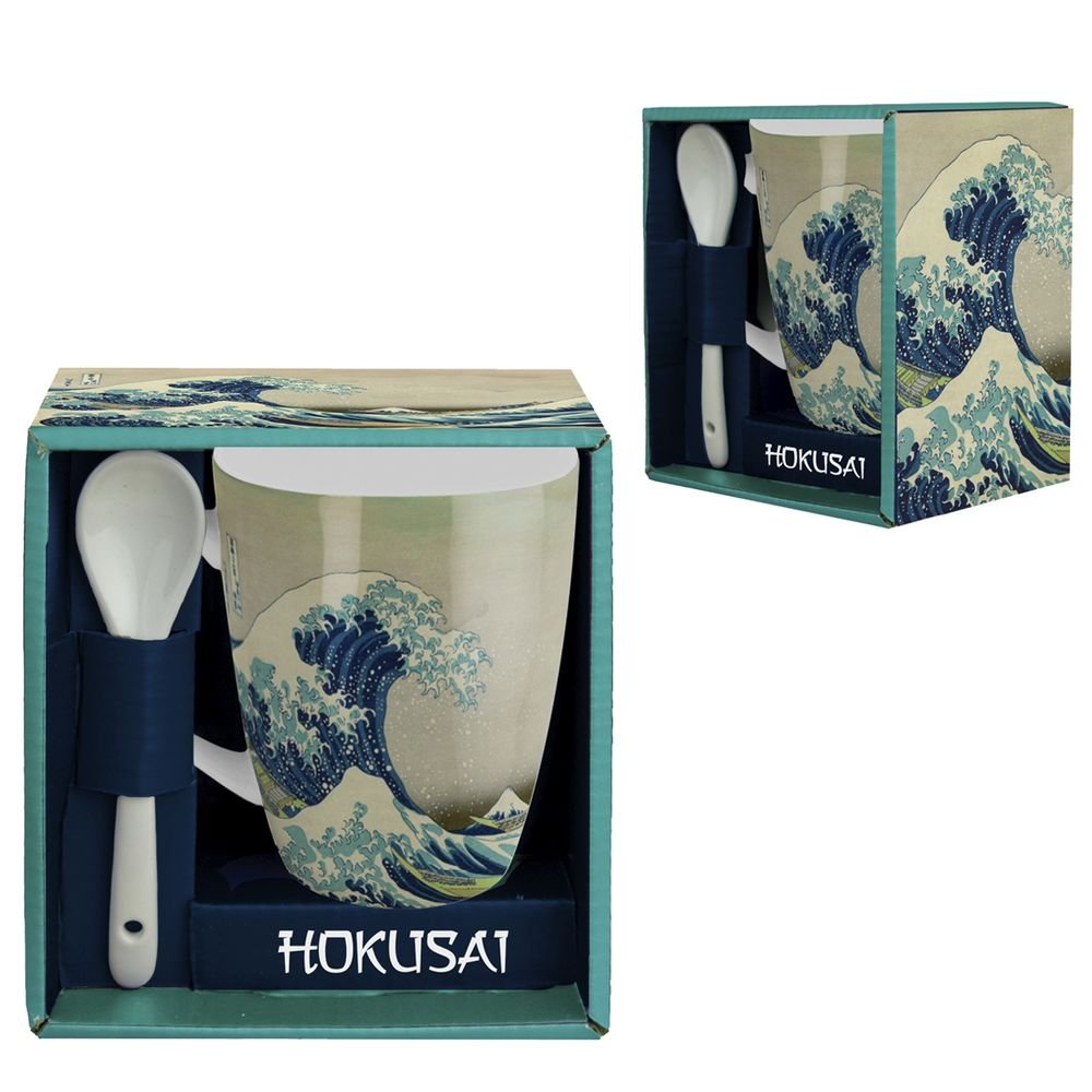 Taza con Cuchara Caja Regalo Abierta la Gran Ola Hokusai ENESCO