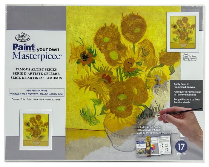Set Bastidor Prepintado Obras Maestras Jarrón con Girasoles Michel Papeles Especiales