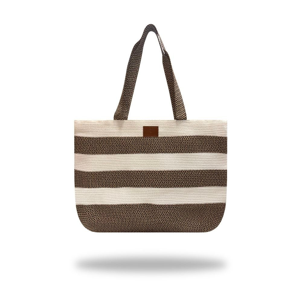 Bolsa playa rafia blanca rayas trenzadas Travel Fantasy