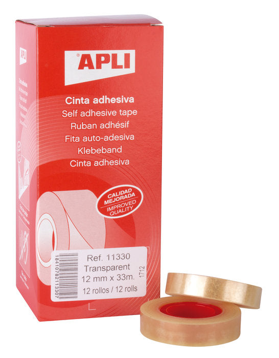 C/12 Rollos Cinta Adhesiva 33mx12mm Transparente