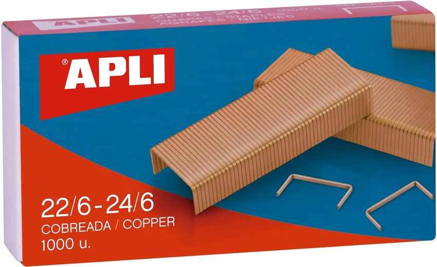 Cajas de 1000 Grapas Cobreadas 22/6-24/6 Apli Paper