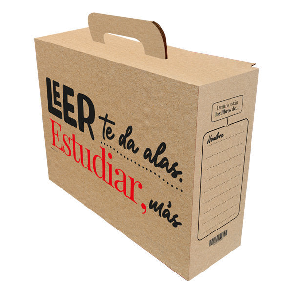 Caja maletín cartón Leer te da alas, pack 15 uds