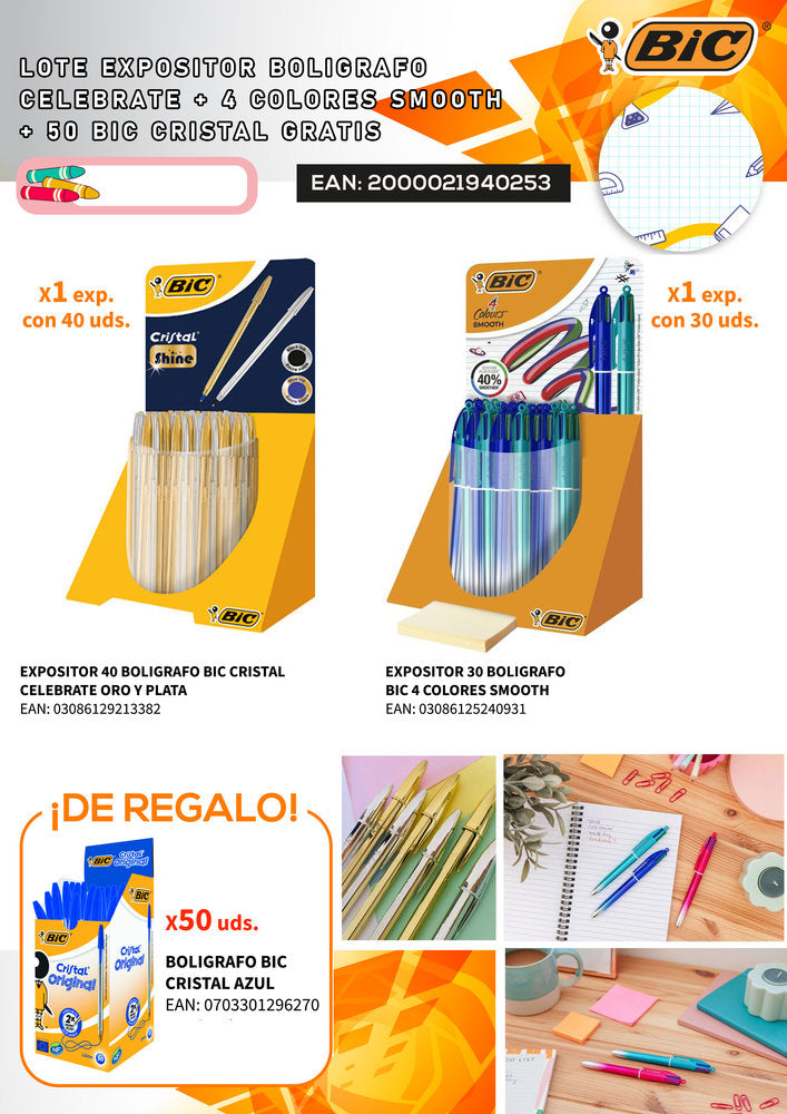 Lote Expositor Bolígrafos Celebrate BIC Smooth 50 unidades