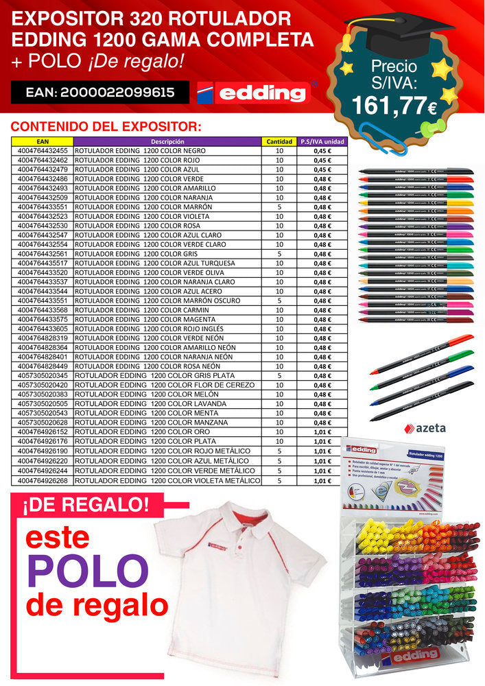 Expositor 320 Rotulador Edding 1200 Gama Completa + Polo