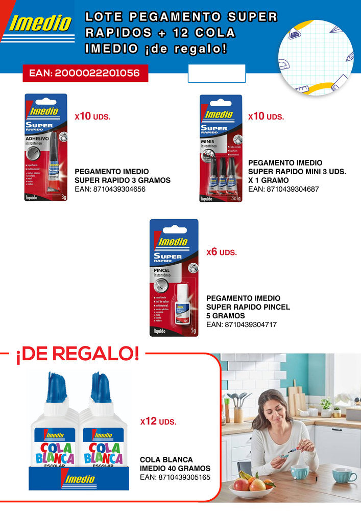 Pack pegamento rápido y cola Imedio para proyectos escolares y manualidades Imagen principal del producto