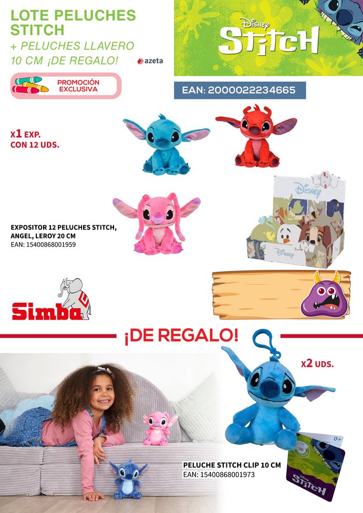 LOTE 12 PELUCHES STITCH ANGEL LEROY 20 CM + LLAVEROS GRATIS | PELUCHES DISNEY | 1 UNIDAD | 2000022234665 Imagen principal del producto
