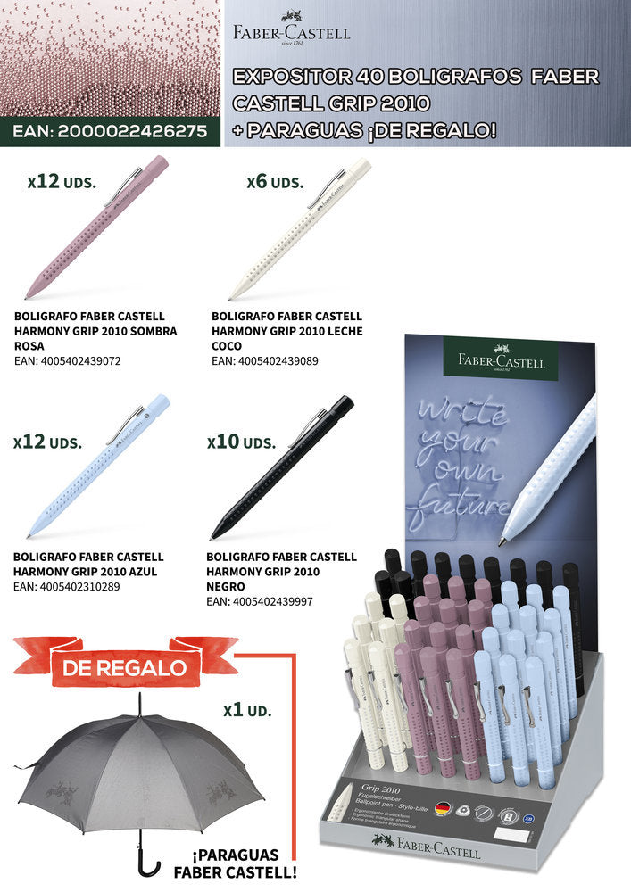 Expositor 40 Bolígrafos Faber Castell Grip 2010 + Paraguas Imagen principal del producto