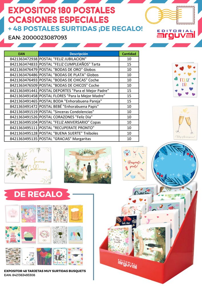 Expositor 180 Postal Ocasiones Especiales + 48 Postales ARGUVAL Todo Año Imagen principal del producto