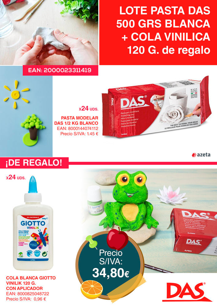 Lote Pasta DAS 500 g Blanca + Cola Vinílica 120 g Imagen principal del producto