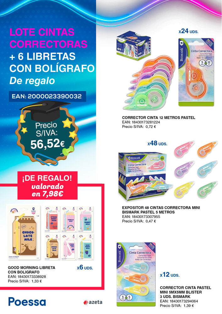 Lote Cintas Correctoras y Libretas con Bolígrafo Gratis POESSA BISMARK Básico Imagen principal del producto
