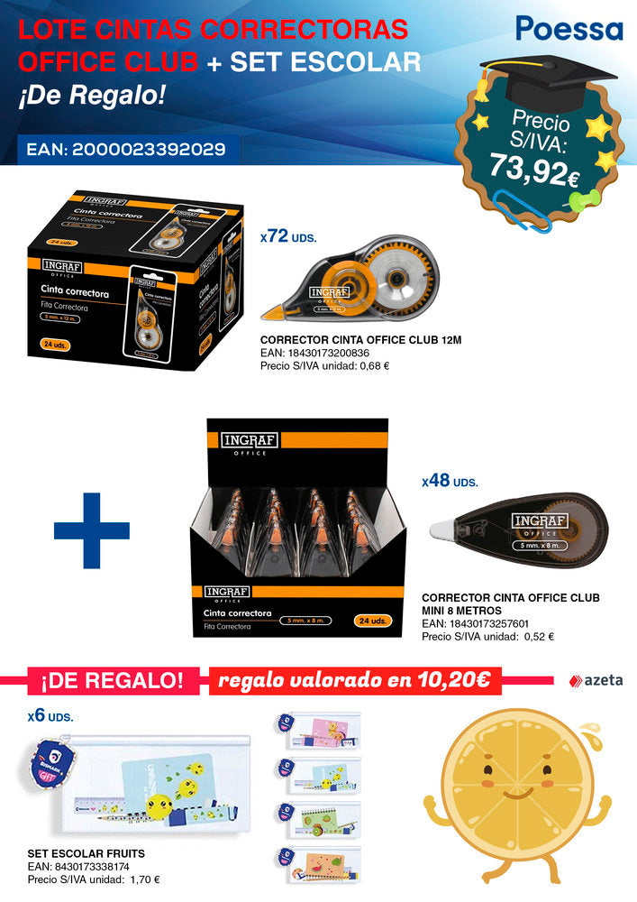 Lote Cintas Correctoras Office Club y Set Escolar Gratis INGRAF Imagen principal del producto