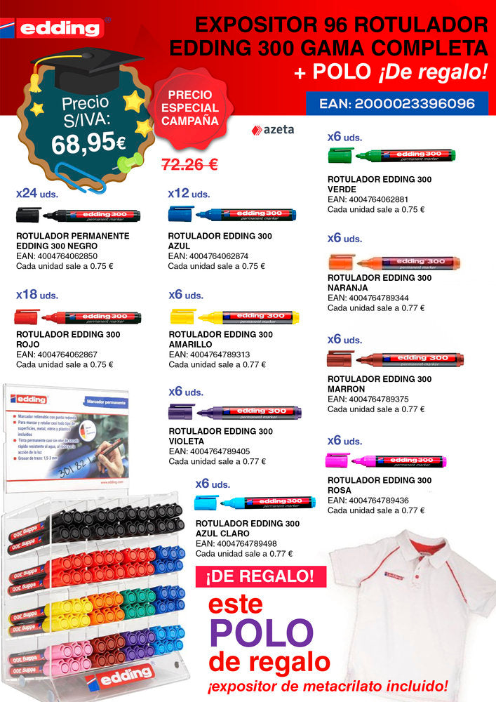 Expositor 96 Rotulador Edding 300 Gama Completa + Polo