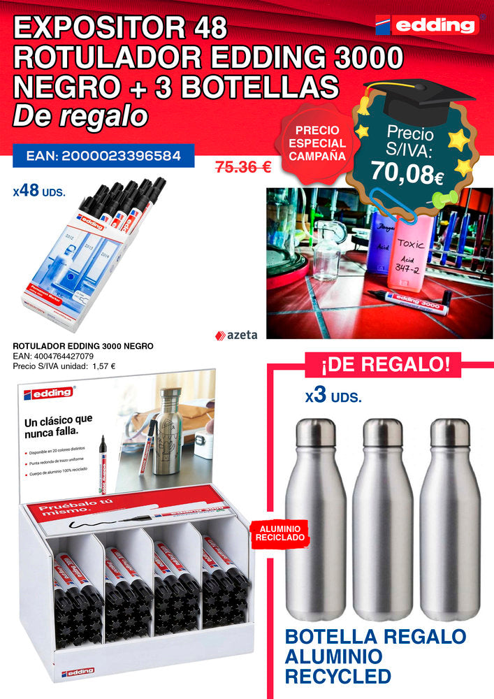 Expositor 48 Marcadores Edding 3000 Negro y 3 Botellas de tinta Imagen principal del producto