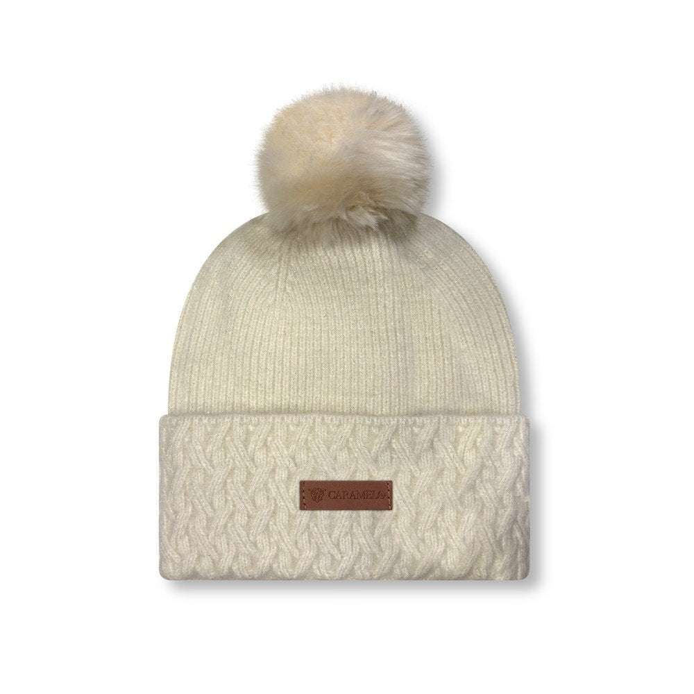 Gorro mujer punto pompón detalles plateados Caramelo