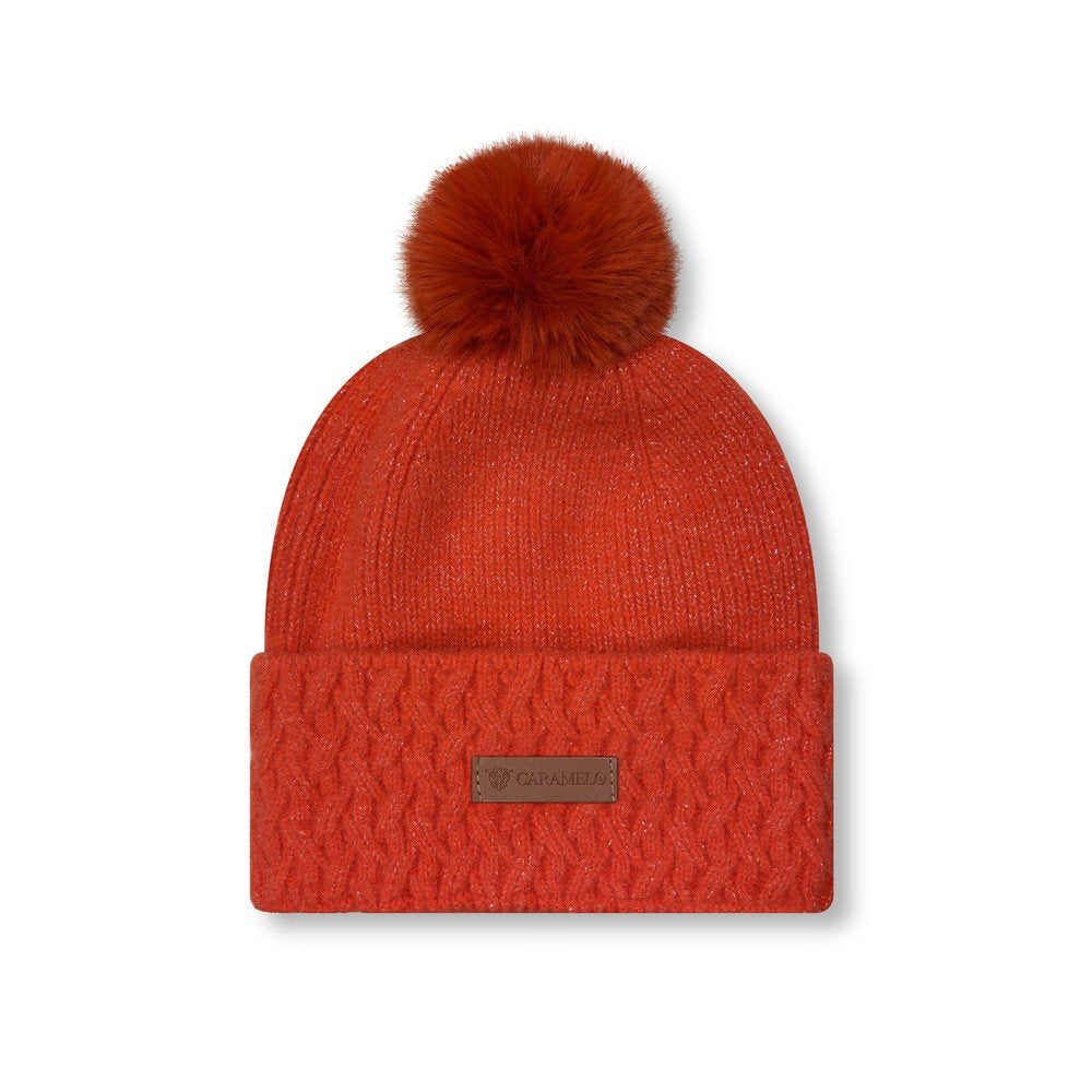 Gorro mujer punto pompón detalles plateados Caramelo