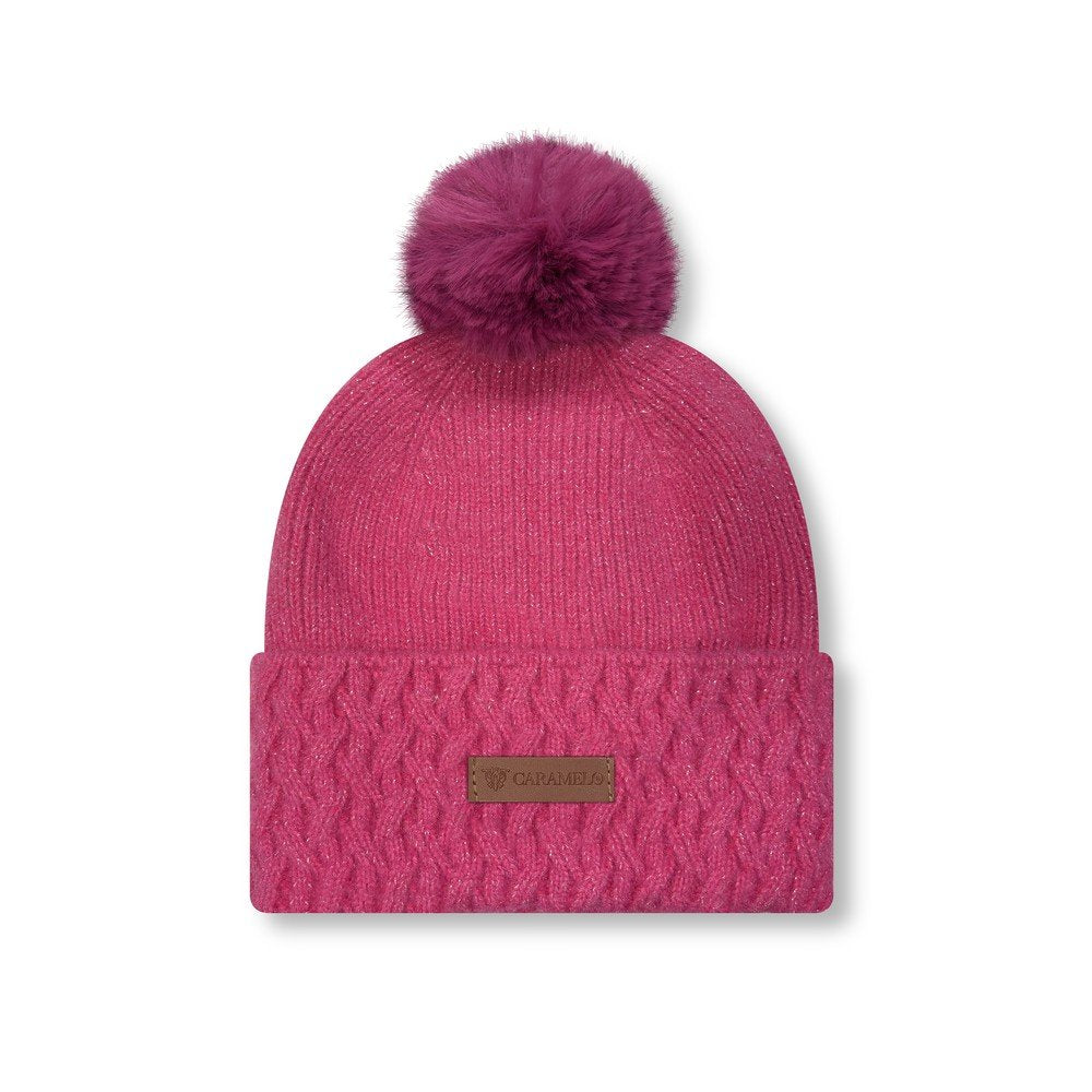 Gorro mujer punto pompón detalles plateados Caramelo