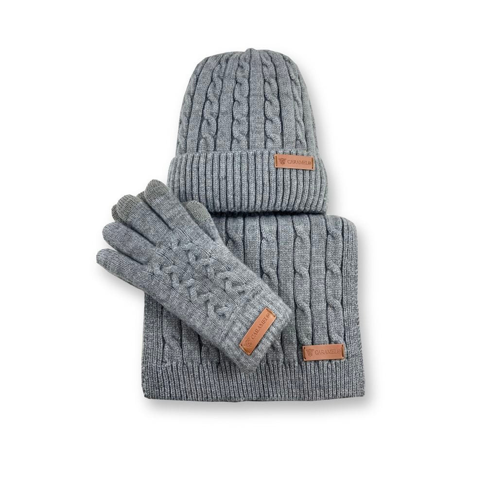 Conjunto bufanda, gorro y guantes mujer Caramelo Gris marca Caramelo Travel Fantasy