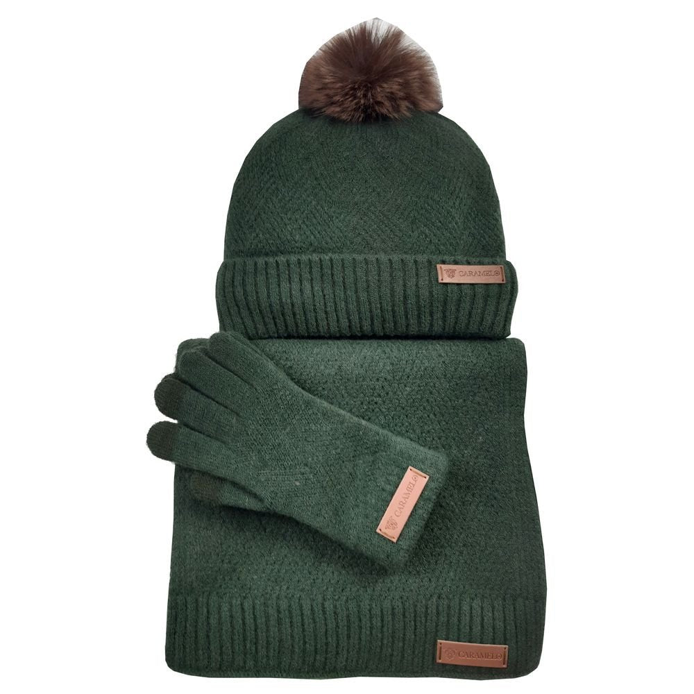 CONJUNTO BUFANDA GORRO Y GUANTES MUJER CARAMELO VERDE | CARAMELO TRAVEL FANTASY | 1 UNIDAD | 2402230000856 Imagen principal del producto