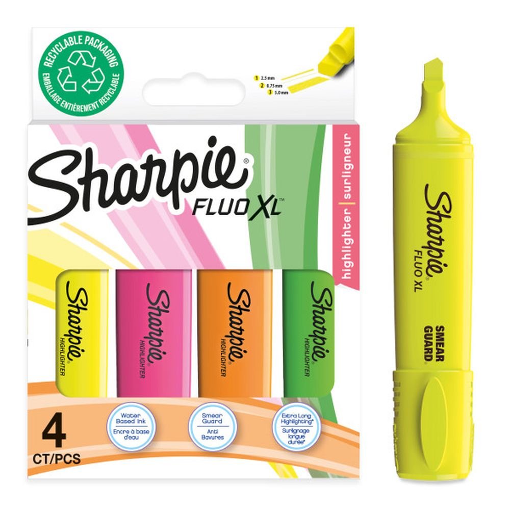Blister 4 Marcadores Sharpie Fluo XL Colores Surtidos Marca Sharpie