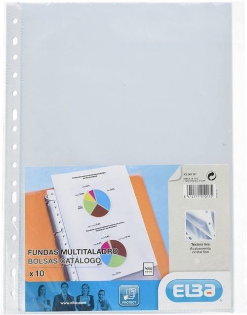 Paq/10 fundas portadocumentos A4 multitaladro polipropileno 70 micras cristal Imagen principal del producto