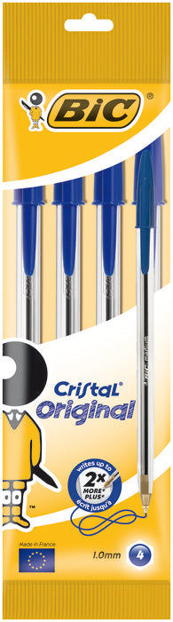 BOLIGRAFO BIC CRISTAL MEDIO BLISTER 4 UDS AZUL 8308601 | 1 UNIDADES | (BIC)
