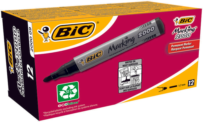 Rotulador Bic 2000 Permanente Conico Negro Ecolutions | Bic | Pack 12 Unidades