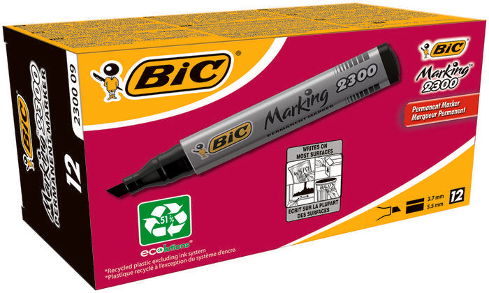 Rotulador Bic 2300 Permanente Biselado Negro Ecolutions | Bic | Pack 12 Unidades Imagen principal del producto