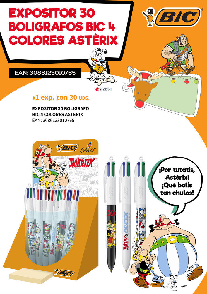 Expositor 30 Bolígrafos Bic 4 Colores Asterix Marca Bic