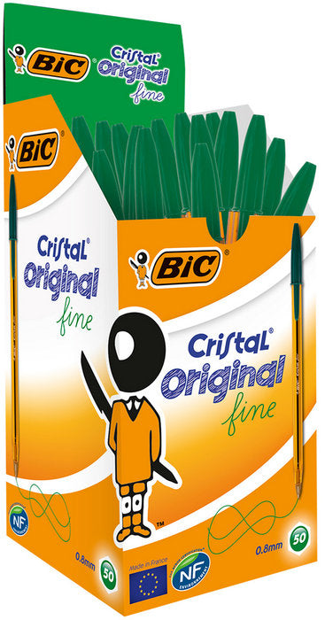 BOLIGRAFO BIC CRISTAL FINE NARANJA TRANSPARENTE VERDE | 50 UNIDADES | (BIC)