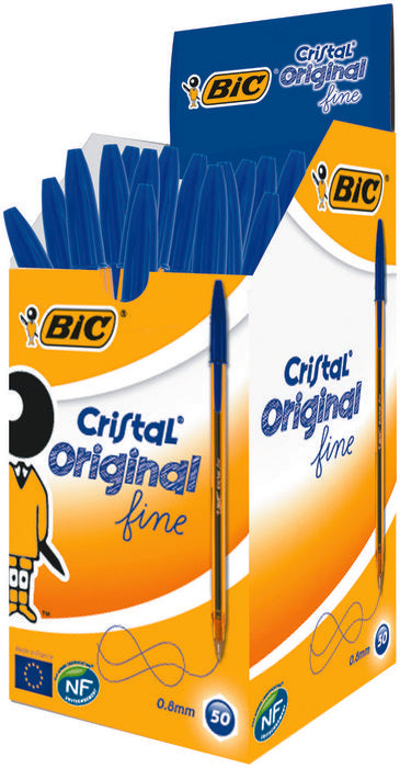 ✅ BOLIGRAFO BIC CRISTAL FINE AZUL NARANJA TRANSPARENTE - CAJA DE 50 UNIDADES Imagen principal del producto