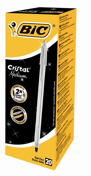 BOLIGRAFO BIC CRISTAL PLATA ( TINTA NEGRA) | 20 UNIDADES | (BIC)