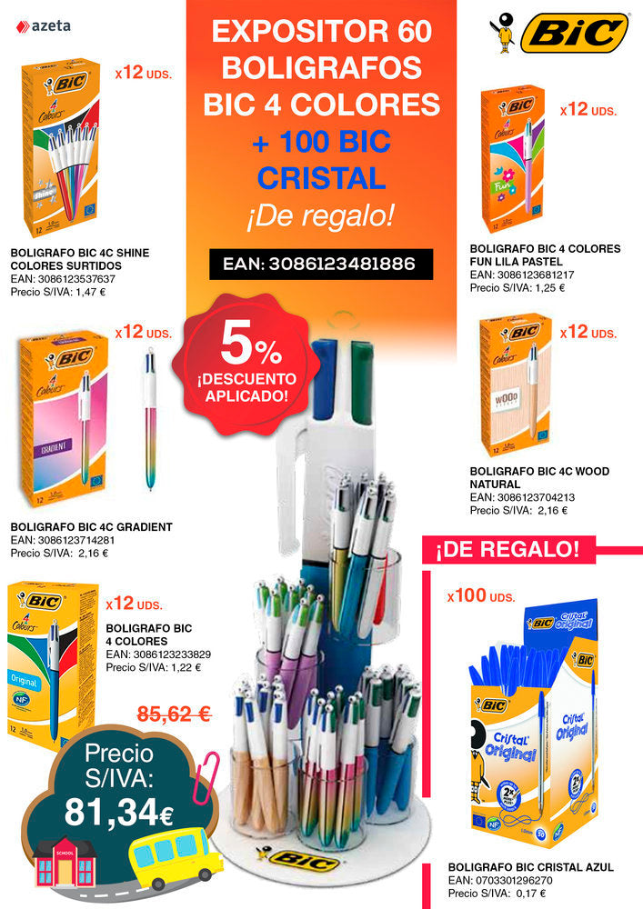 Expositor 60 bolígrafos Bic 4 colores + 100 Bic Cristal marca BIC Imagen principal del producto