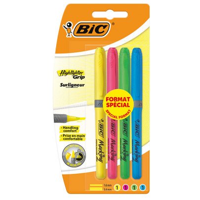 Marcador Bic Highlighter Grip 4 Colores Fluor | Bic | Pack 1 Unidades