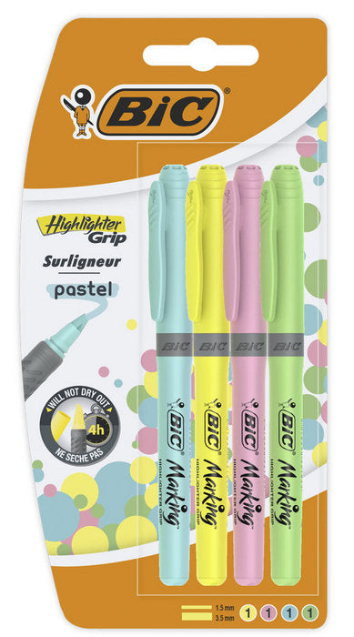 Marcador Bic Highlighter Grip Pastel Blister 4 Uds 964859 | Bic | Pack 1 Unidades